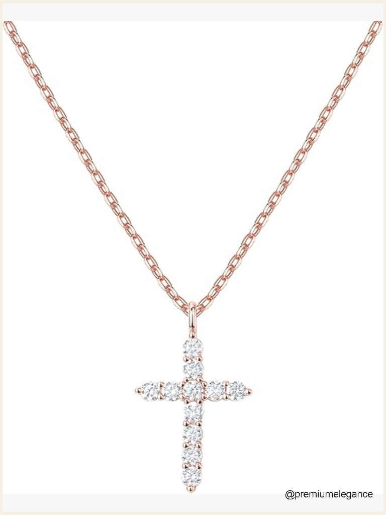14k Gold Plated Cubic Zirconia Cross Pendant Necklace With 18" Chain